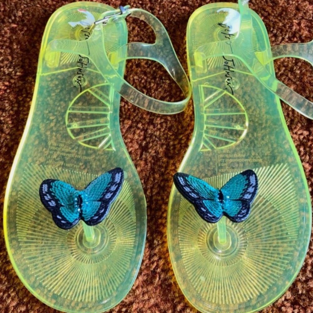 Betsey Johnson Clear Yellow Keilani Butterfly Sequins Jelly Sandals Size 7M NWOT